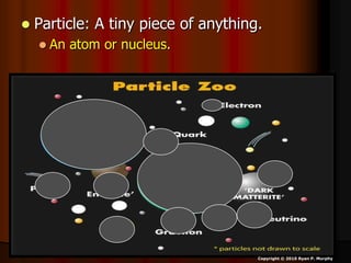  Particle: A tiny piece of anything.
 An atom or nucleus.
Copyright © 2010 Ryan P. Murphy
 