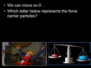 • We can move on if…
• Which letter below represents the force
carrier particles?
 
