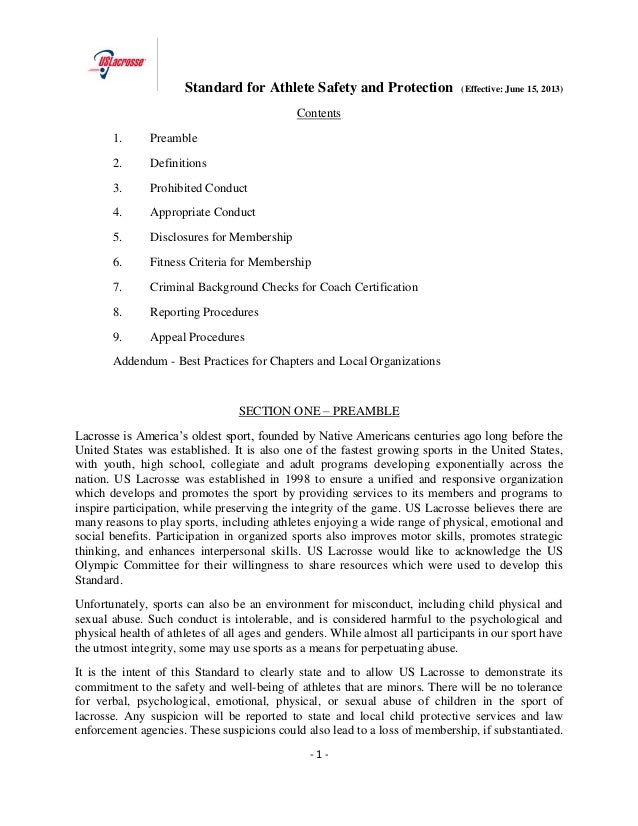 Standard for Athlete Safety Protection US Lacrosse