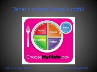 What’s In Your School Lunch?
Ms. Vonville, April 2013Safe Foods: Grades 11-12
 