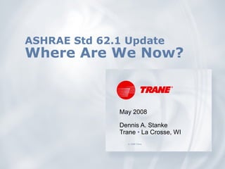 ASHRAE Std 62.1 Update Where Are We Now? May 2008 Dennis A. Stanke Trane  •  La Crosse, WI 