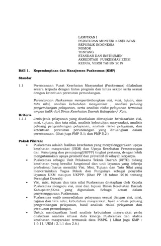 Instrumen Sam's Standar dan Instrumen Akreditasi Puskesmas edisi II, versi tahun 2019 ...