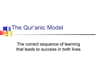 The Qur’anic Model
The correct sequence of learning
that leads to success in both lives
 