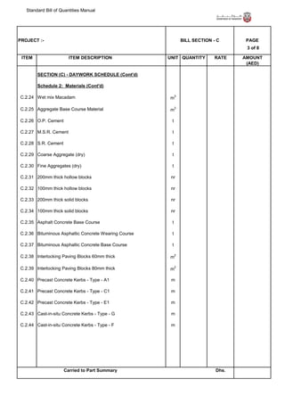 Standard bill of quantities | PDF