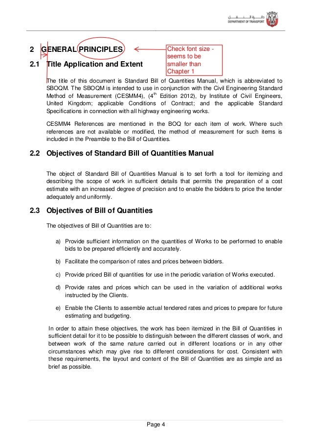standard bill of quantities