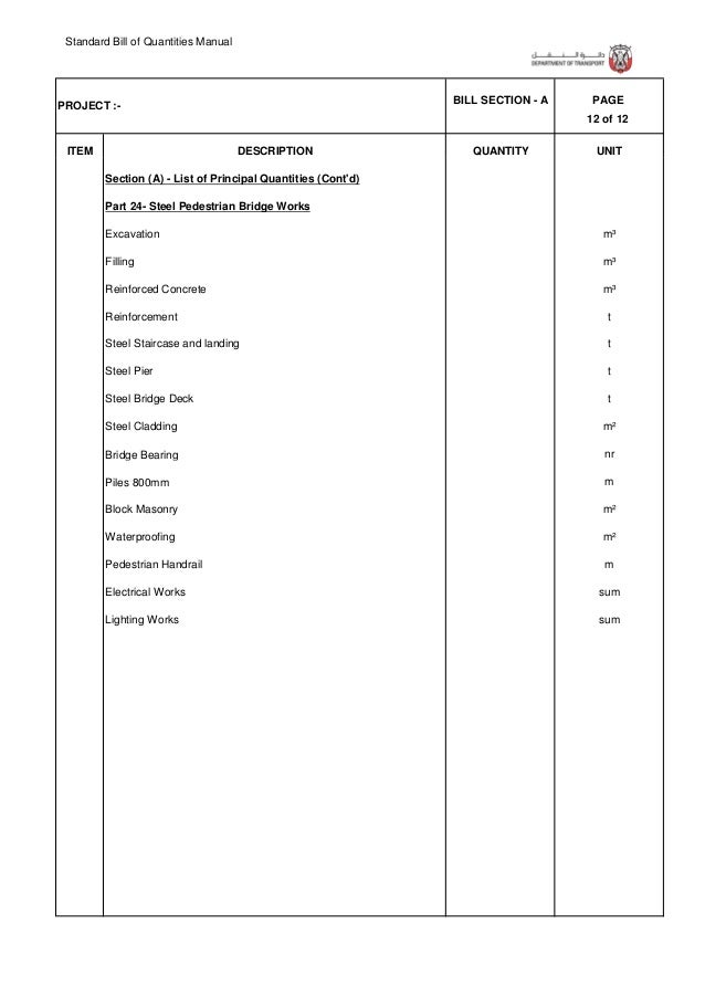 Bill Of Quantities Sample