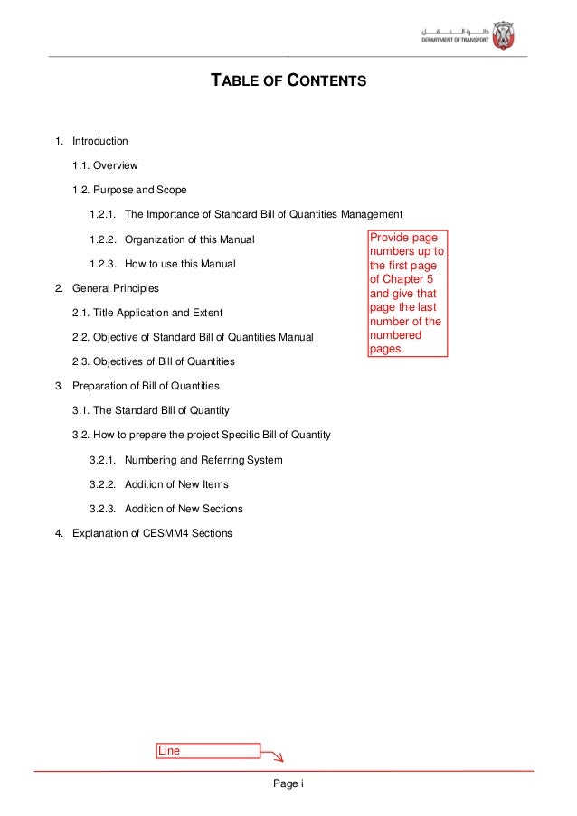 standard bill of quantities