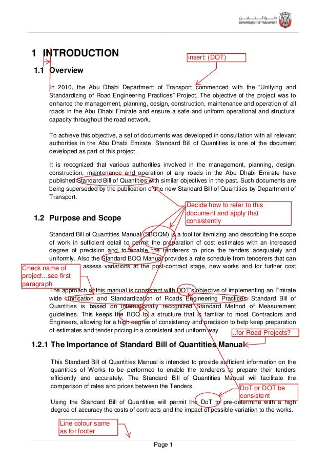 standard bill of quantities