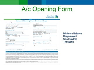 A/c Opening Form
Minimum BalanceMinimum Balance
RequirementRequirement
One HundredOne Hundred
ThousandThousand
 