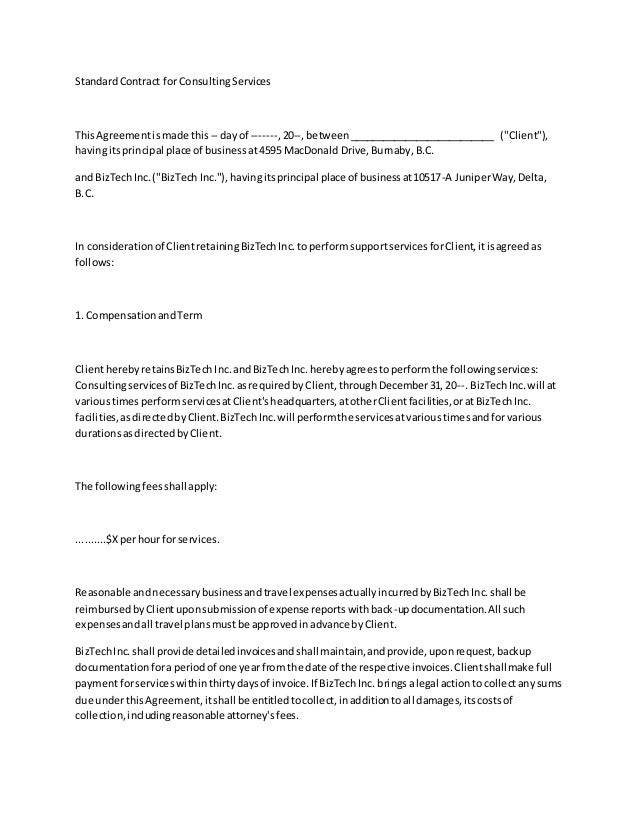 standard contract for consulting services standart contract