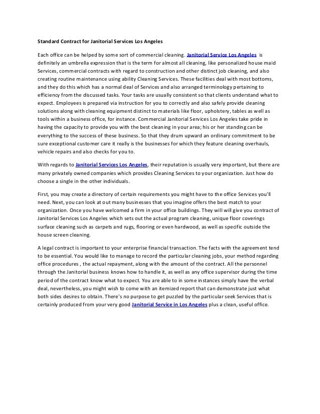 standard contract for janitorial services los angeles standart contract