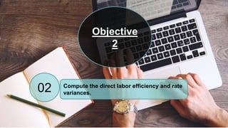 02 Compute the direct labor efficiency and rate
variances.
Objective
2
 