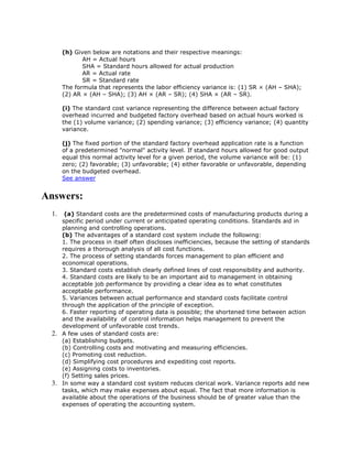Standard costing and variance analysis case study | DOCX