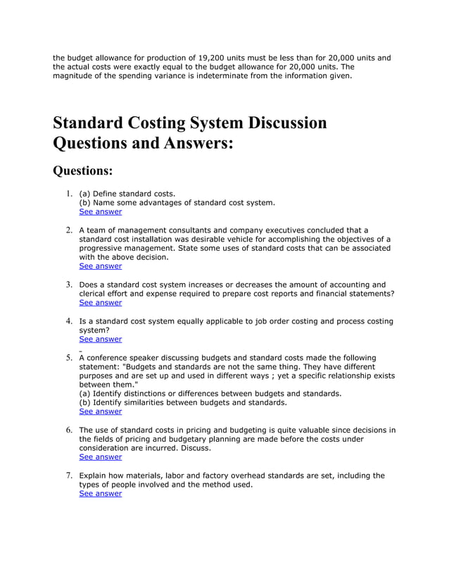 standard costing variance analysis case study