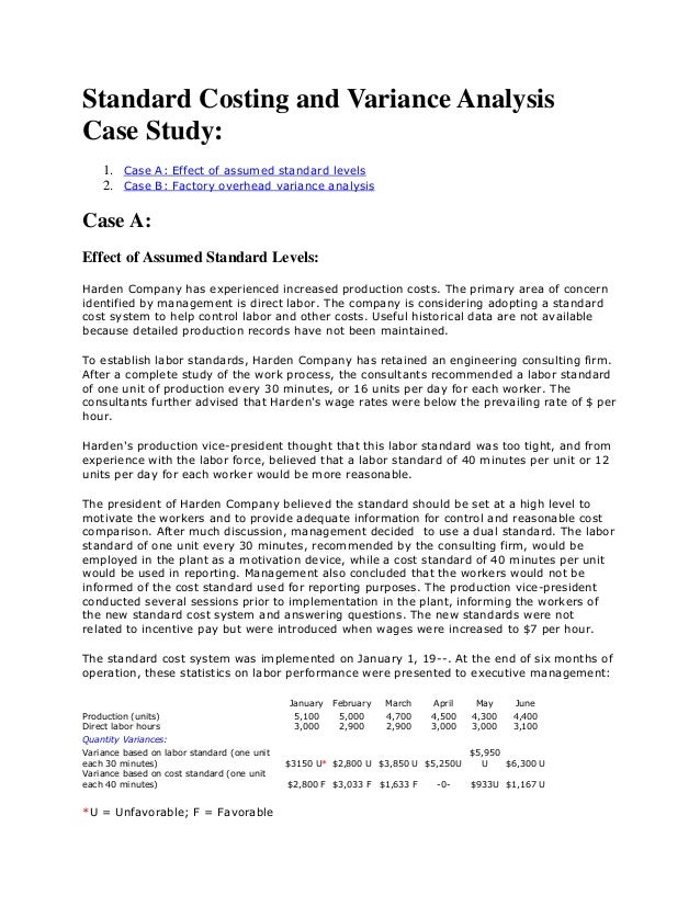 case study variance analysis