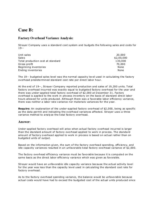 Standard Costing And Variance Analysis Case Study