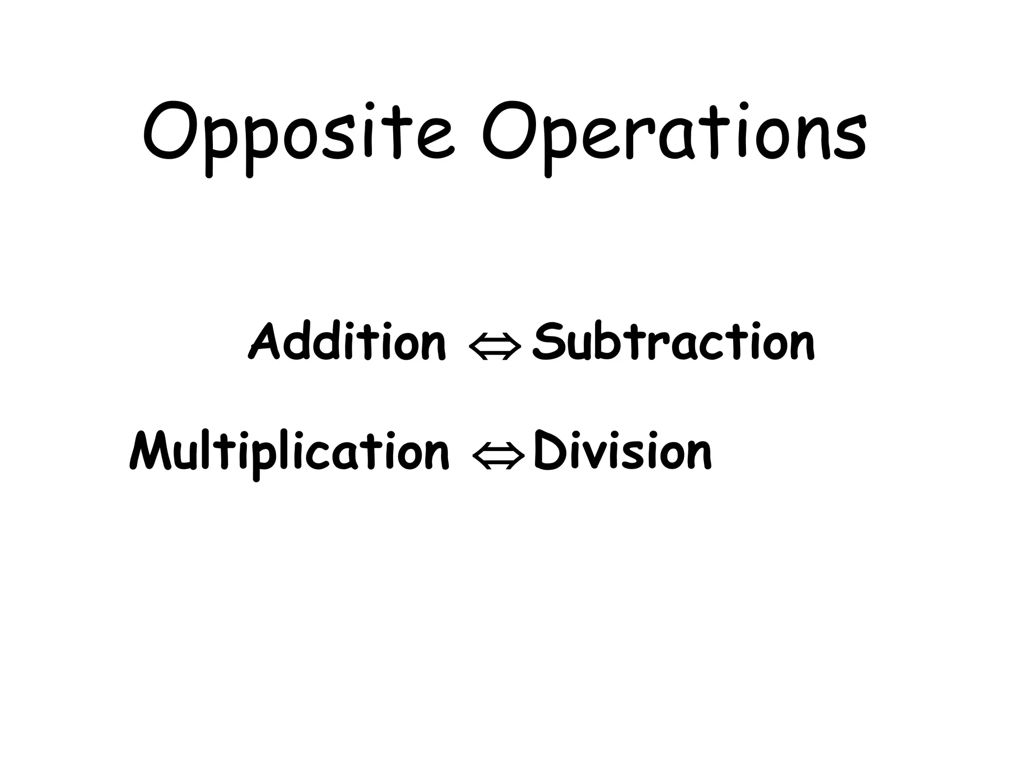 Opposite Operations 
Addition  Subtraction 
Multiplication  Division 
 