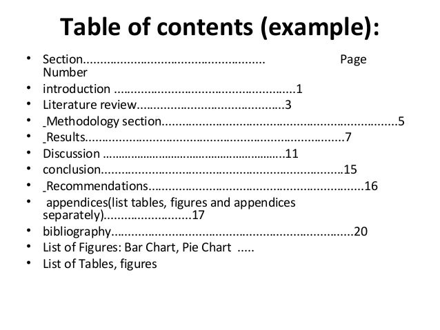 Apa style table of contents format