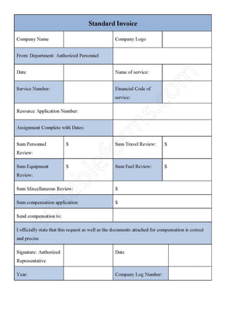 Standard Invoice Fillable PDF Template Download