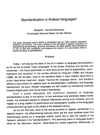 Standardization Andean Languages