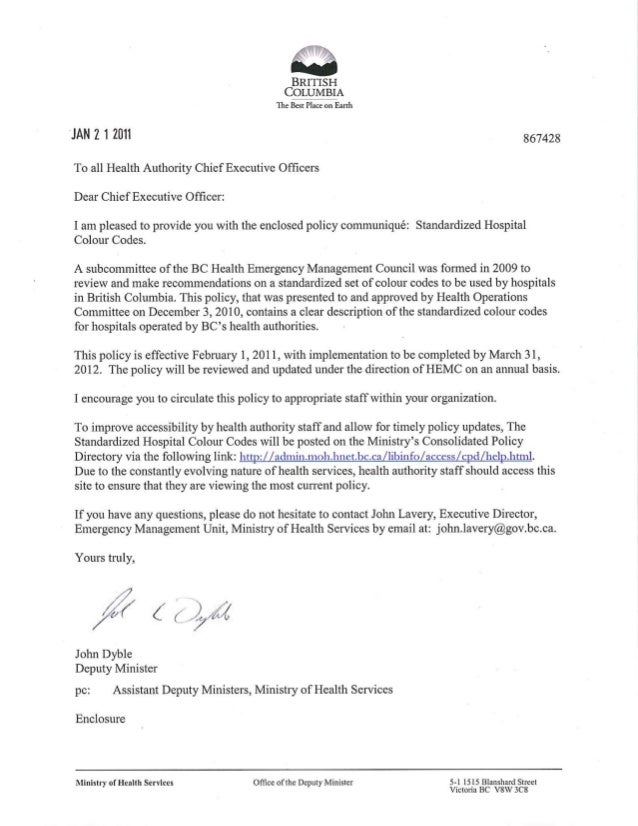 Standardized hospitalcolourcodes