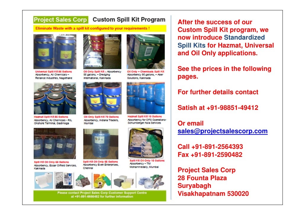 Standardized Spill Kits from Project Sales Corp, India Call _9198851…