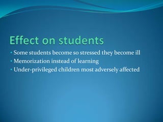  Tests may be gender and race biasedNo Child Left Behind Standardized testing gains new importance