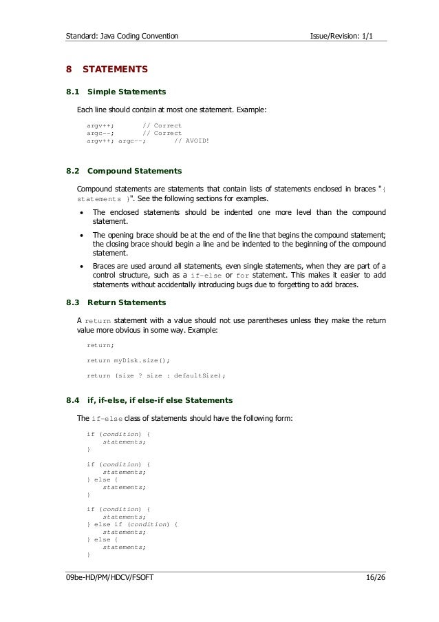 Standard java coding convention