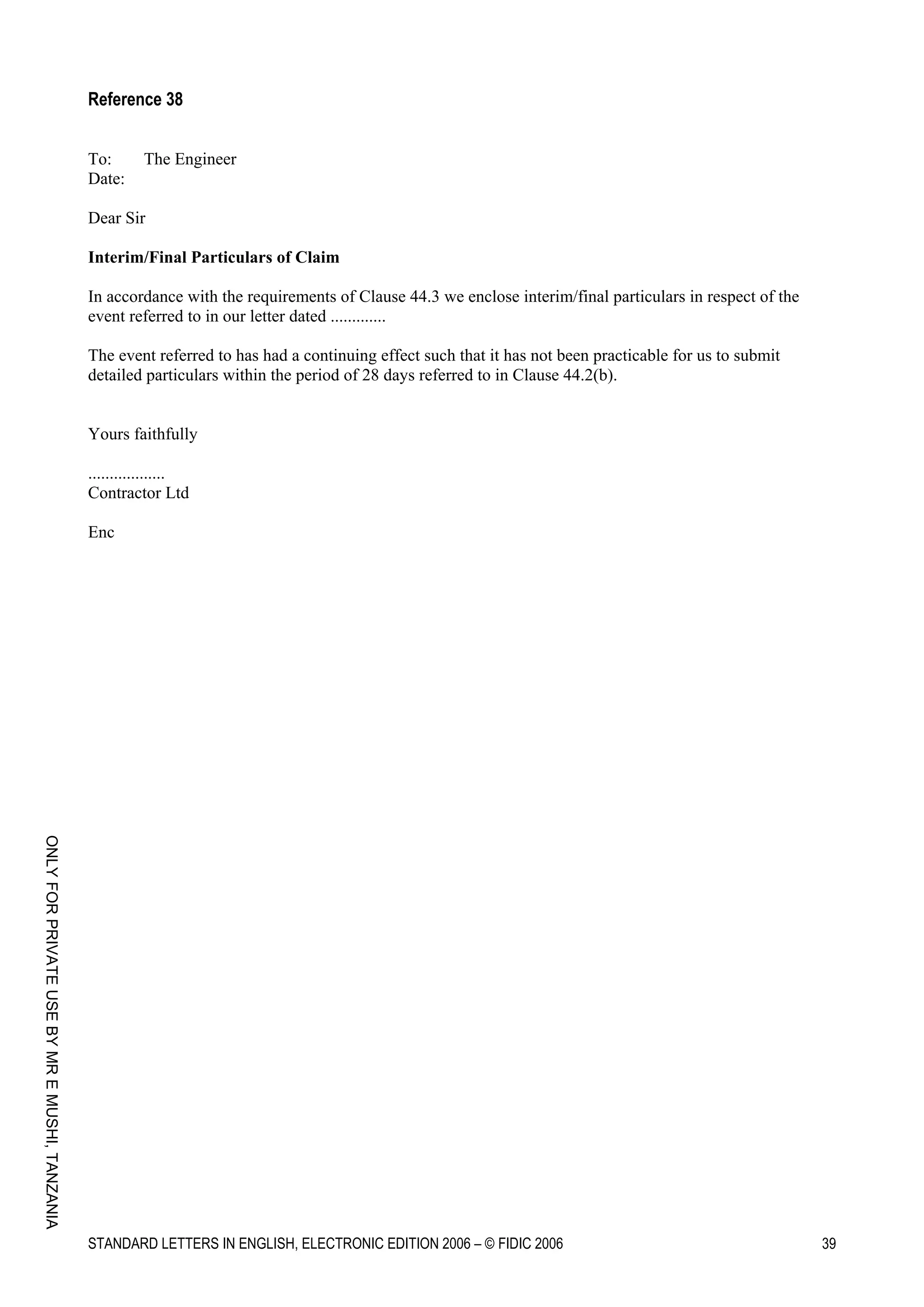Standard letters by FIDIC Guidelines GTS | PDF