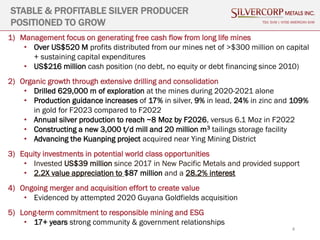 4
STABLE & PROFITABLE SILVER PRODUCER
POSITIONED TO GROW TSX: SVM | NYSE AMERICAN SVM
1) Management focus on generating fr...