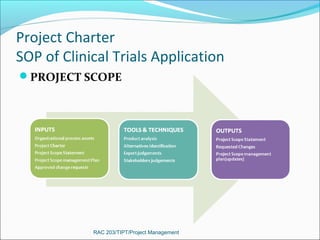 Project Charter
SOP of Clinical Trials Application
PROJECT SCOPE

RAC 203/TIPT/Project Management

 