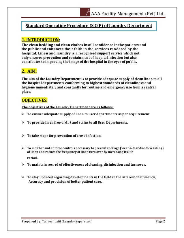 Standard Operating Procedure of Laundry Department