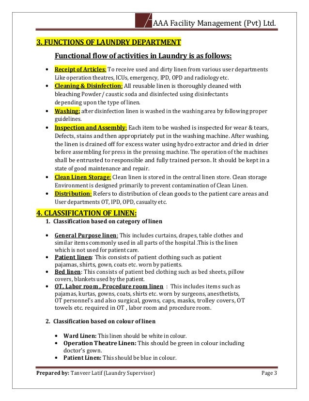 Standard Operating Procedure of Laundry Department