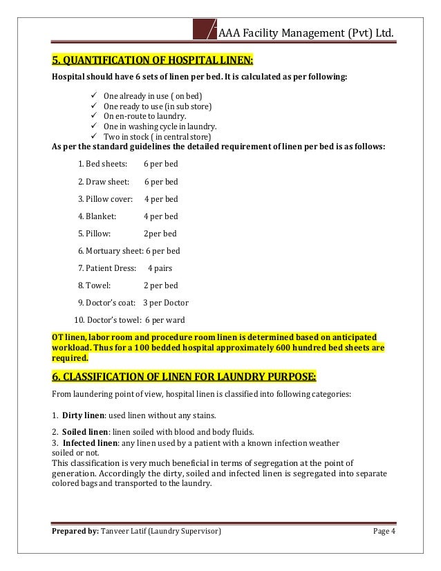 Standard Operating Procedure of Laundry Department