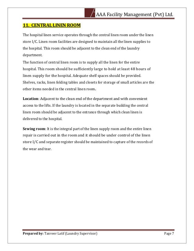 Standard Operating Procedure of Laundry Department