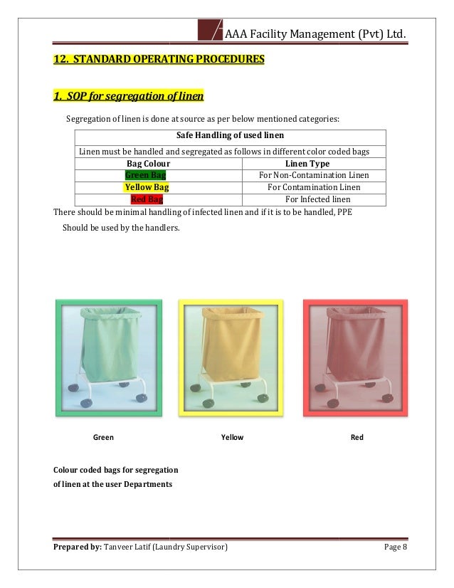 Standard Operating Procedure of Laundry Department