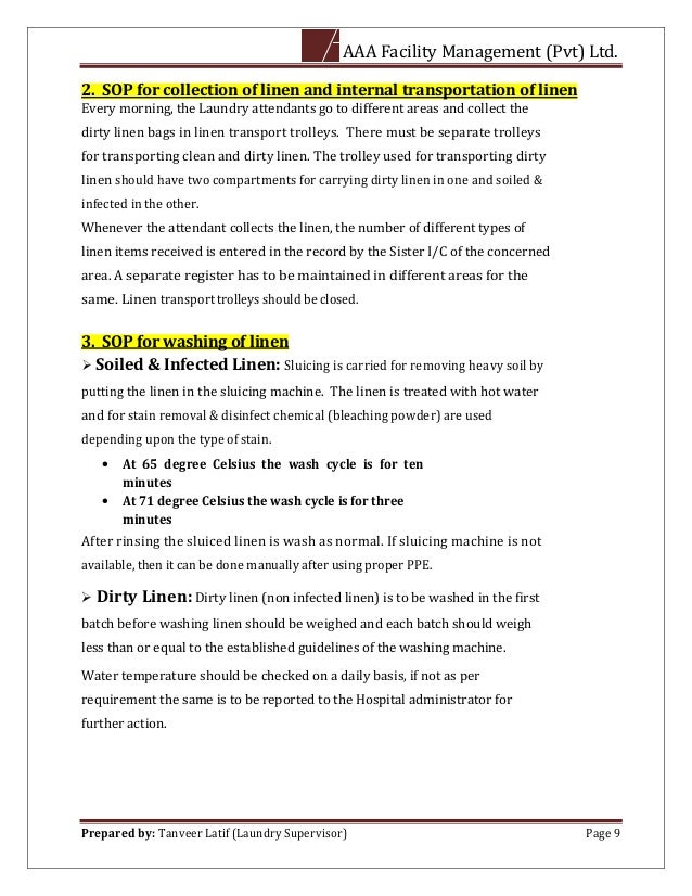 Standard Operating Procedure of Laundry Department