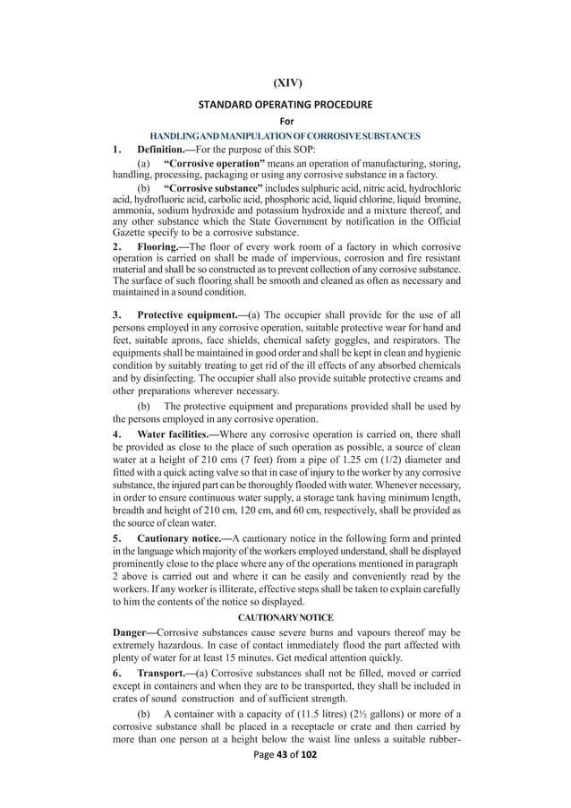 Standard Operating Procedures (SOPs) for safe operations on hazardous ...