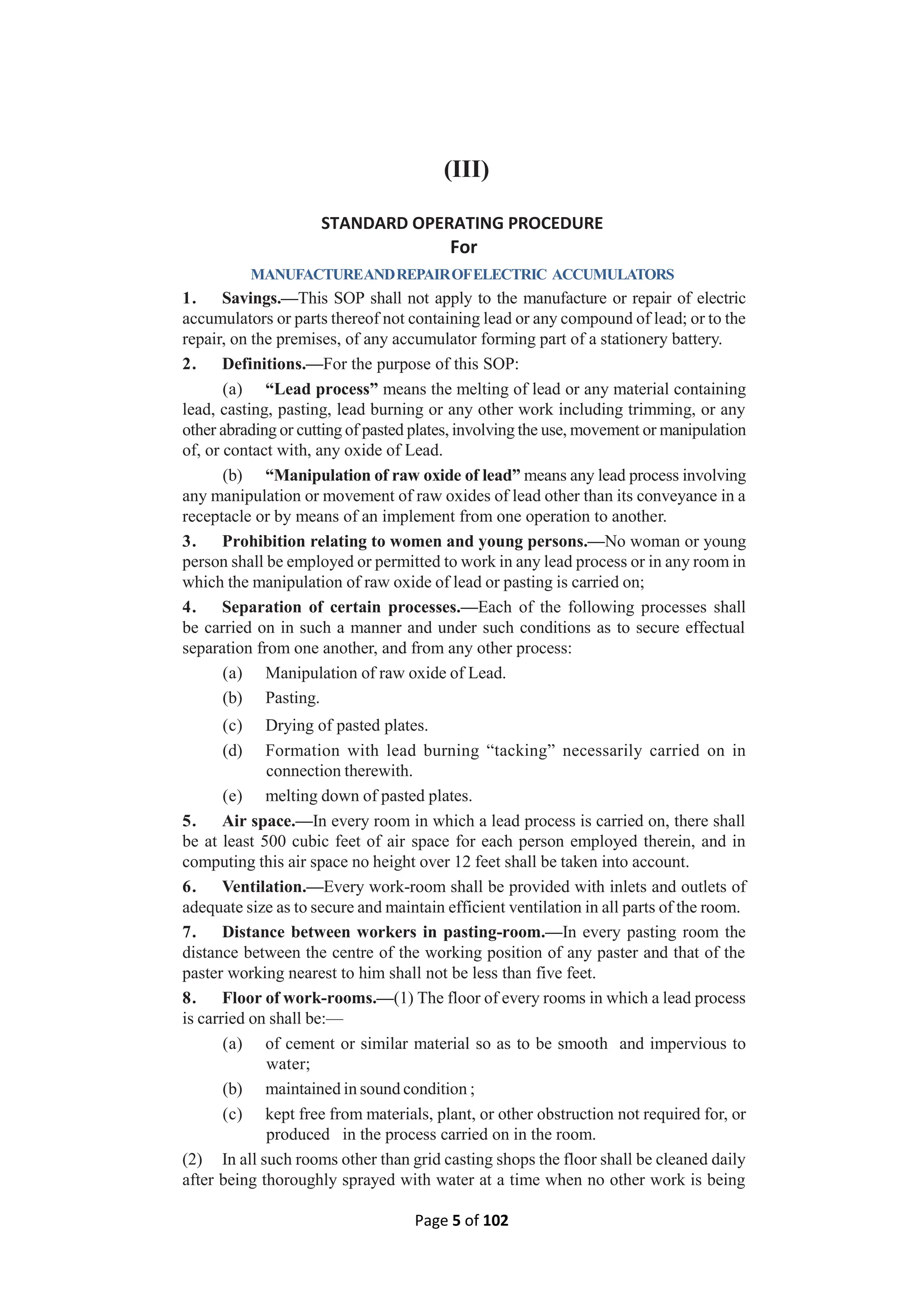 Standard Operating Procedures (SOPs) for safe operations on hazardous ...