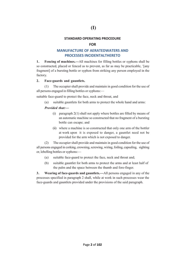 Standard Operating Procedures (SOPs) for safe operations on hazardous ...