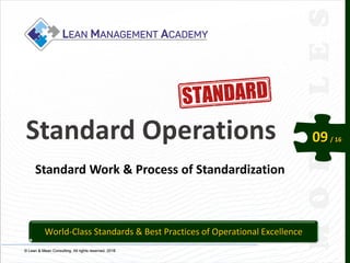 © Lean & Mean Consulting. All rights reserved. 2015© Lean & Mean Consulting. All rights reserved. 2016
09/ 16Standard Operations
Standard Work & Process of Standardization
World-Class Standards & Best Practices of Operational Excellence
 
