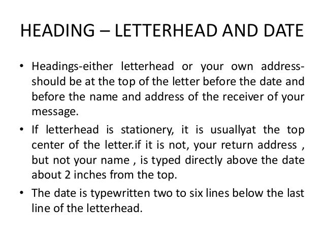 standard parts of letter standard letter heading