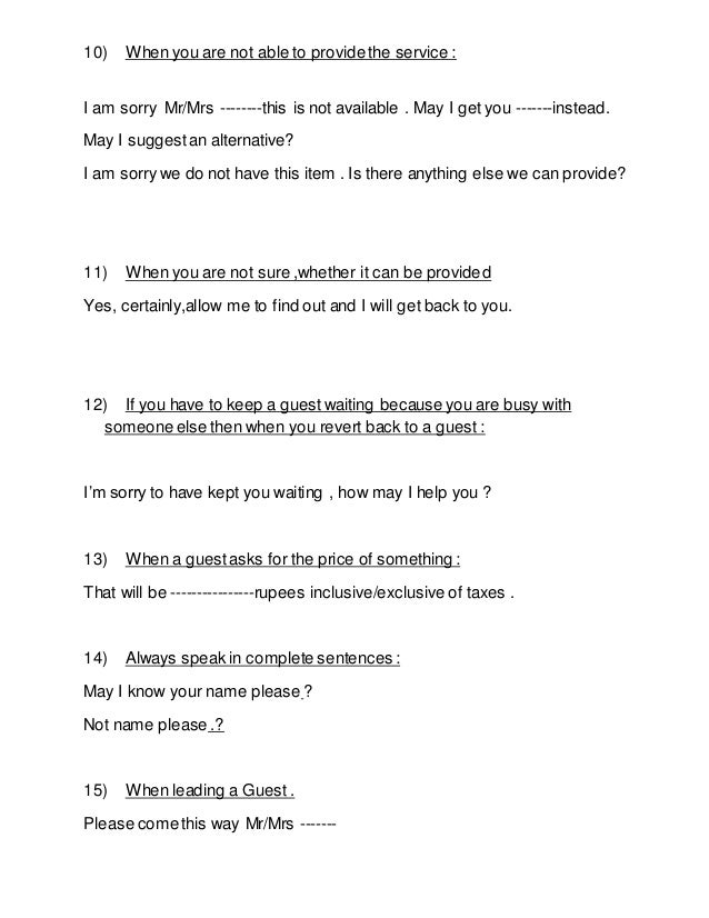 standard polite phrases for guest contact