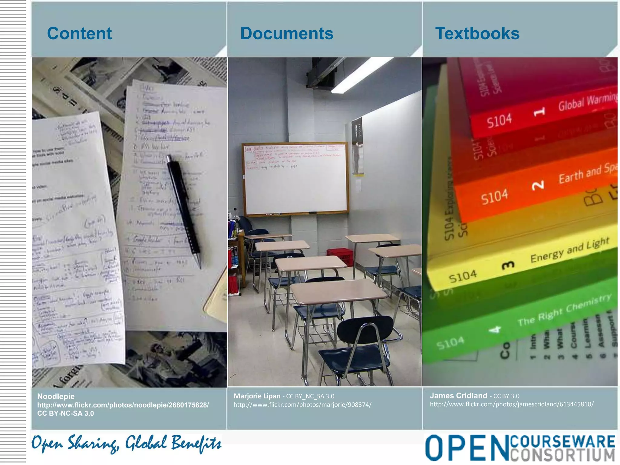 TextbooksDocumentsContentJames Cridland - CC BY 3.0http://www.flickr.com/photos/jamescridland/613445810/Marjorie Lipan - CC BY_NC_SA 3.0http://www.flickr.com/photos/marjorie/908374/Noodlepiehttp://www.flickr.com/photos/noodlepie/2680175828/CC BY-NC-SA 3.0