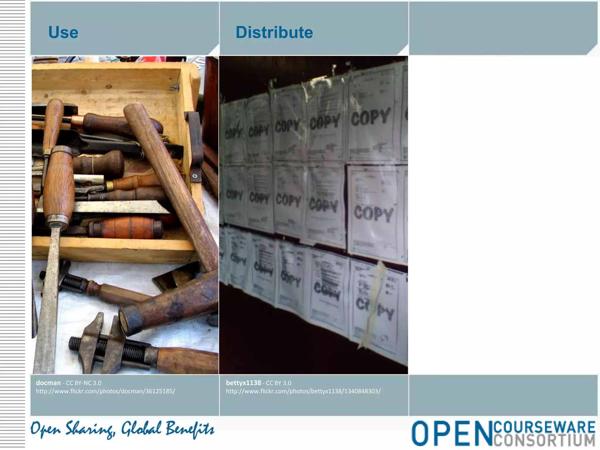 DistributeUsebettyx1138 - CC BY 3.0http://www.flickr.com/photos/bettyx1138/1340848303/docman - CC BY-NC 3.0http://www.flickr.com/photos/docman/36125185/