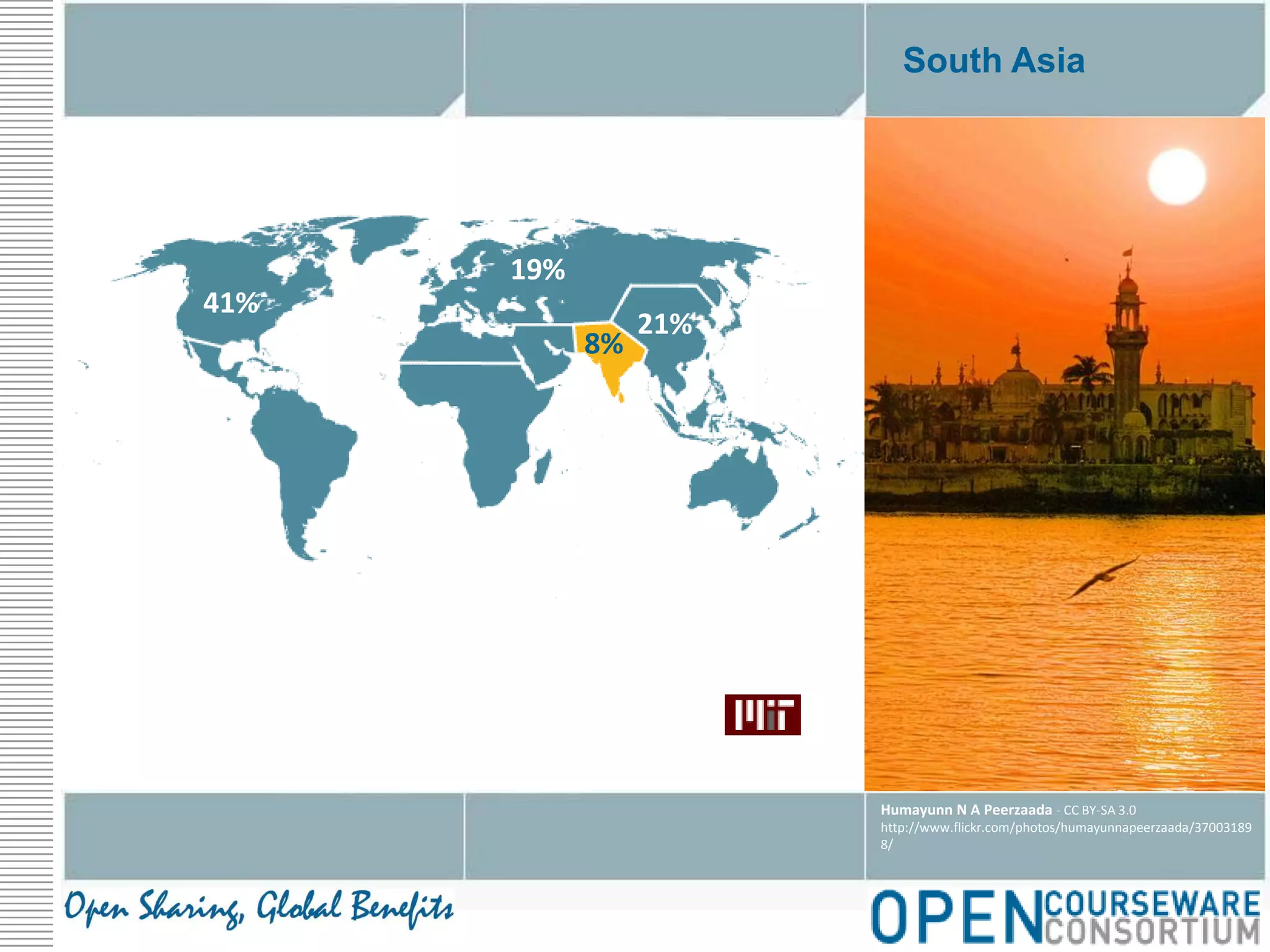 South Asia19%41%21%8%Humayunn N A Peerzaada - CC BY-SA 3.0http://www.flickr.com/photos/humayunnapeerzaada/370031898/