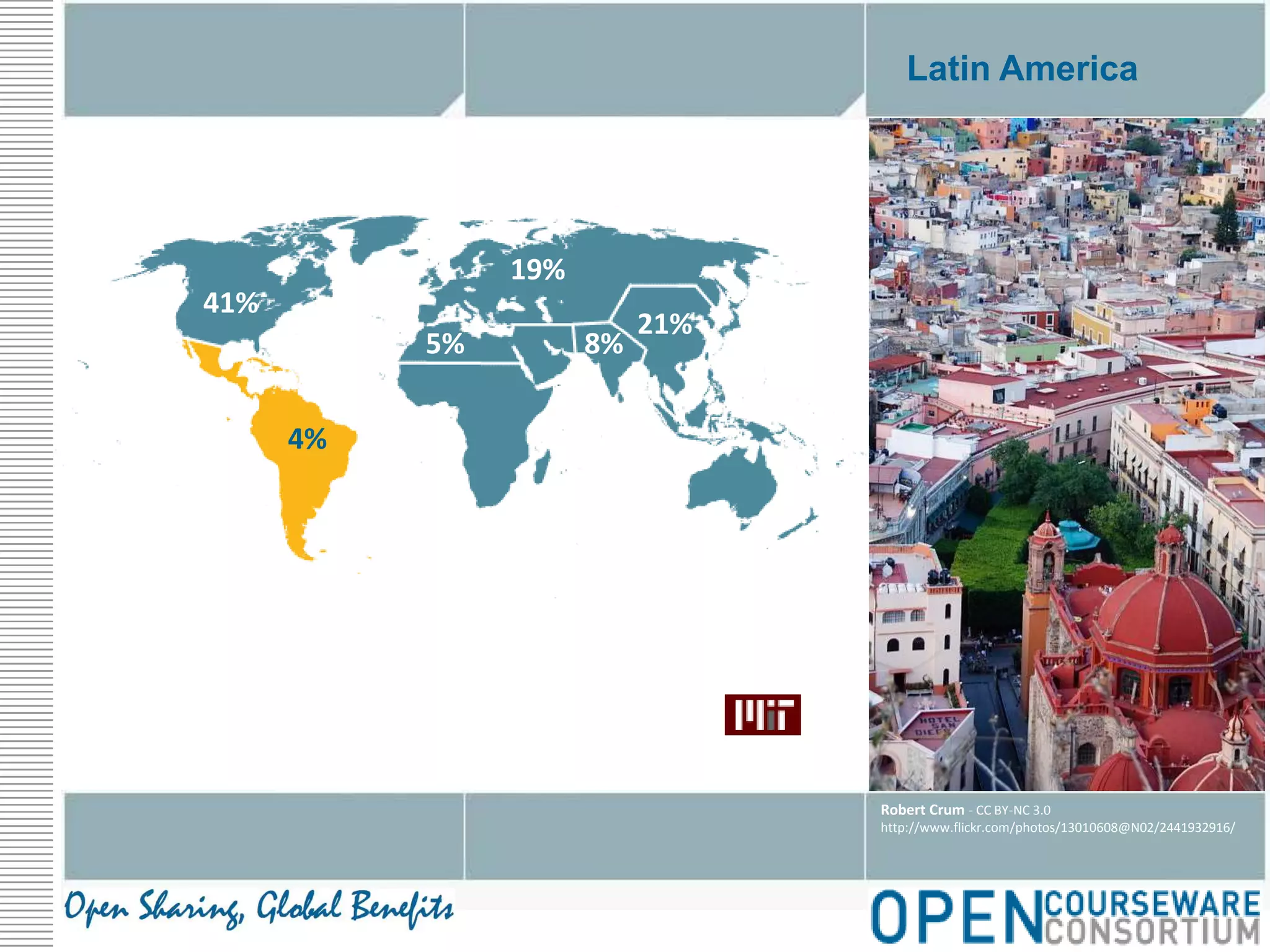Latin America19%41%21%8%5%4%Robert Crum - CC BY-NC 3.0http://www.flickr.com/photos/13010608@N02/2441932916/