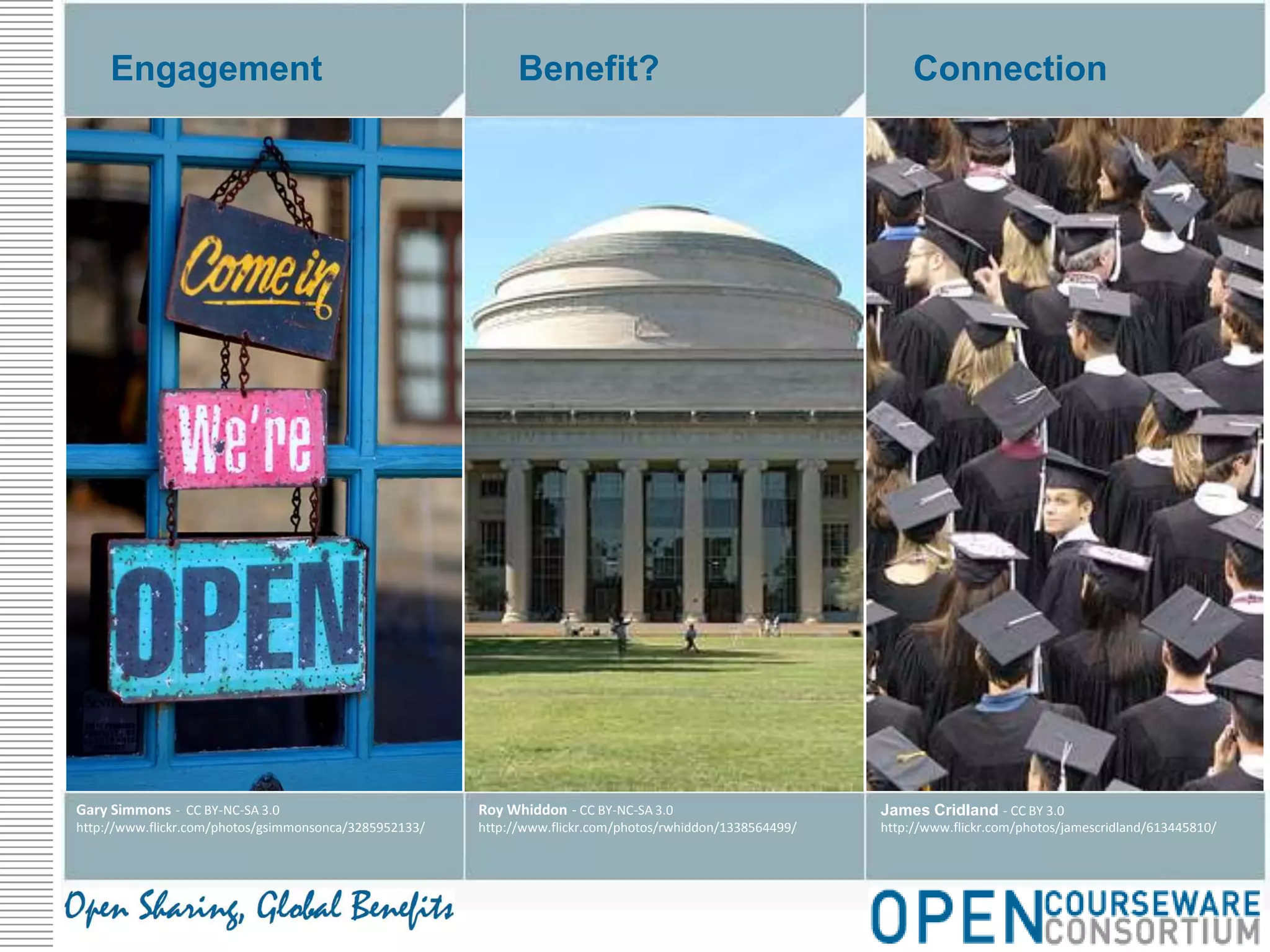 ConnectionEngagementBenefit?Roy Whiddon - CC BY-NC-SA 3.0http://www.flickr.com/photos/rwhiddon/1338564499/Gary Simmons -  CC BY-NC-SA 3.0http://www.flickr.com/photos/gsimmonsonca/3285952133/James Cridland - CC BY 3.0http://www.flickr.com/photos/jamescridland/613445810/