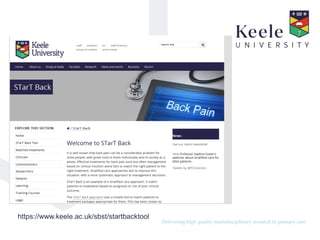 It’s the Keele difference.Delivering high quality multidisciplinary research in primary care.
https://www.keele.ac.uk/sbst/startbacktool
 