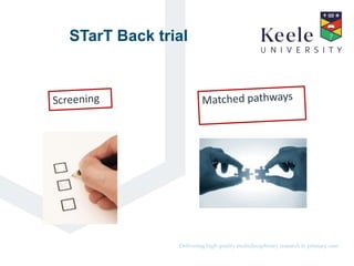 It’s the Keele difference.Delivering high quality multidisciplinary research in primary care.
STarT Back trial
 